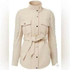 Veronica Beard, Jett coat, beige, belted, mixed media size medium